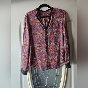 Zara Woman Red and Blue Quirky Paisley Blouse- Size Small